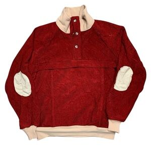 Vintage 70s Handmade Corduroy Burgundy Collared Sweater Suede Elbow Patch